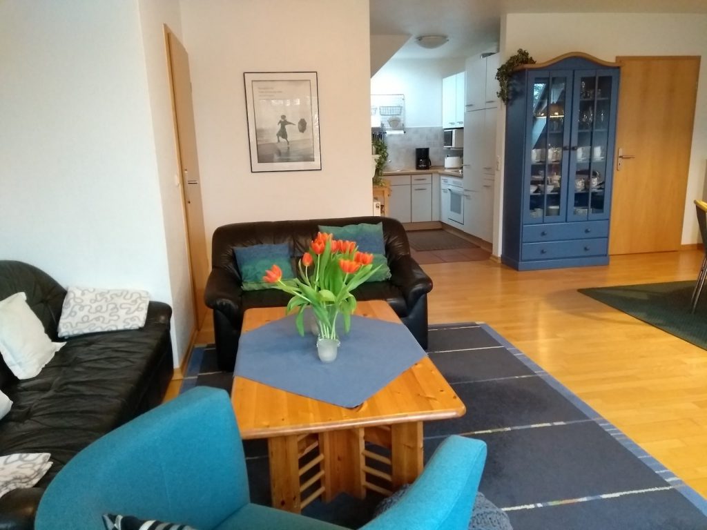 Wohnzimmer und Küche der Ferienwohnung Caro.